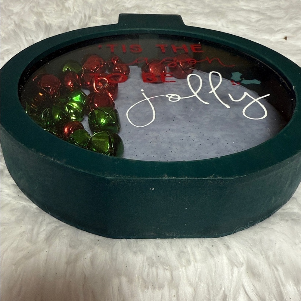 Festive Green and Red Holiday Ornament filled with jingle bells - Picture 5 of 5